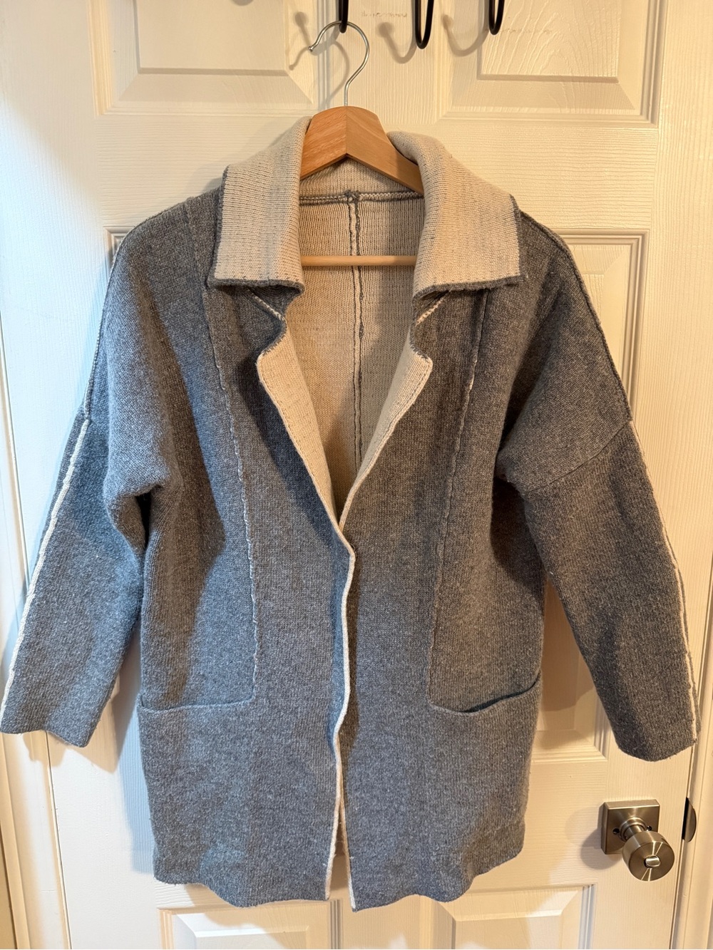 Gray Open-Front Women's Coatigan with Contrast Collar